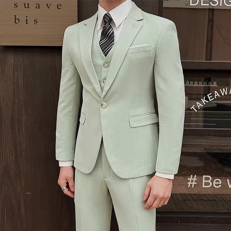 ( Jacket + Vest + Pants ) High-end Men's Slim Business Casual Suit Groom Wedding Dress Party Suit Blazers Waist Coat Trousers