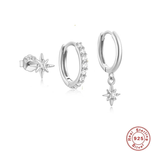 925 Sterling Silver 3pcs 4pcs Set Zircon Stud Earrings 18k Gold Star Minimalism Huggies Earring Fine Jewelly Set Party Gift