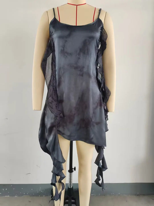 Women Dress Solid Cami Backless Sequined Tierred Mini Short Dress Fashion 2025 Fall Evening Club Party Dress