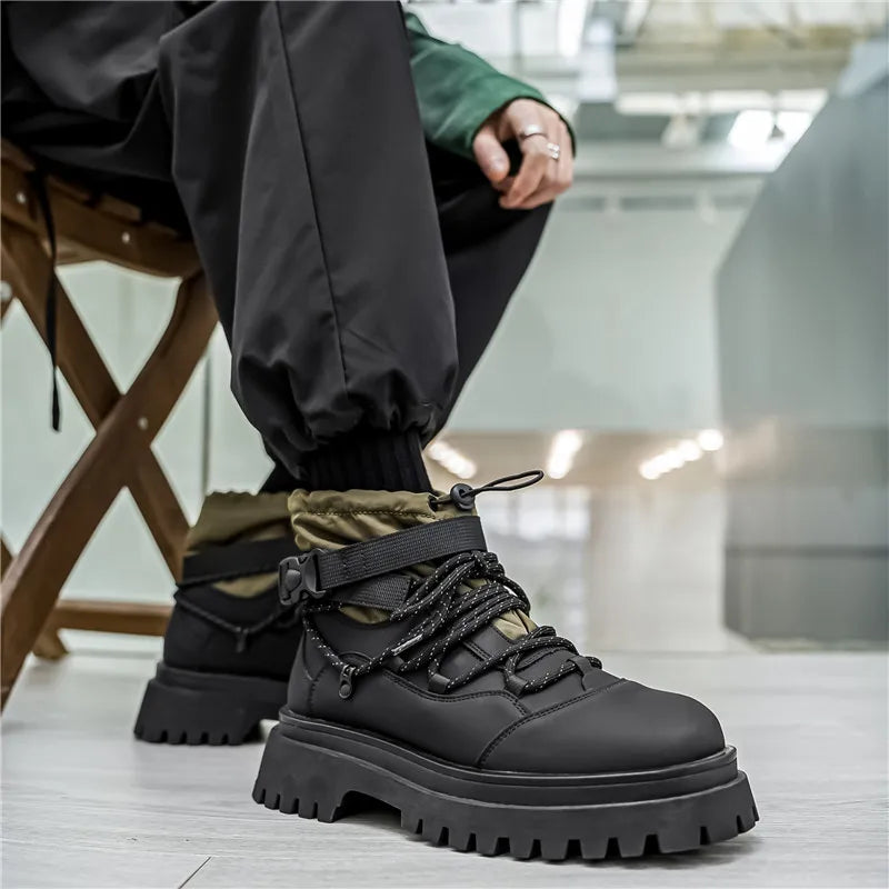 Fashion Men Casual Boots Designer High Top Mens Ankle Boots Winter Work Boots Breathable Walking Sneakers Black Leather Boots