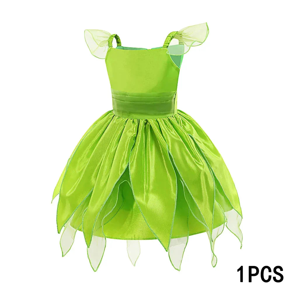 Childern Flower Fairy Dress Up Girls Princess Dress With Wings Halloween Elves Costume Carnival Party Tinkerbell Bell Dress