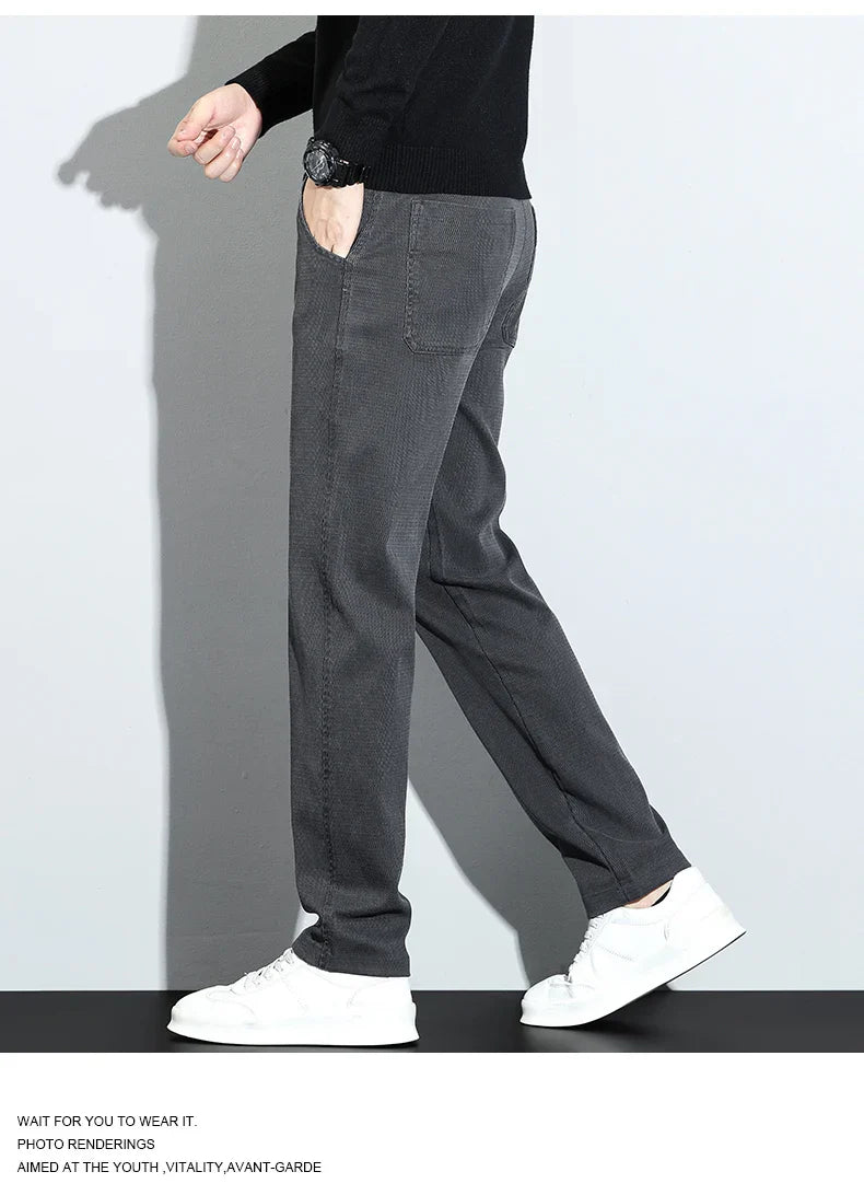 Korean Fashion Lyocell Casual Pants Men's New Spring Breathable Straight Elastic High Quality Daily Streetwear Male Trousers