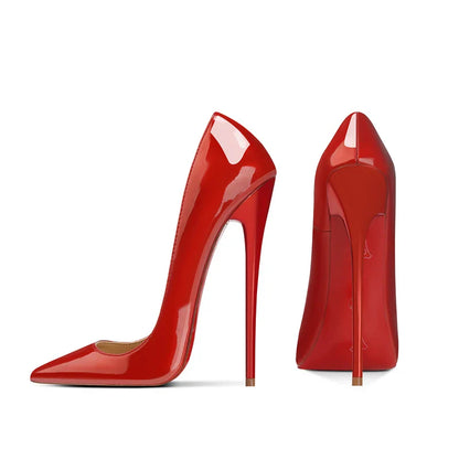 12cm pointed ultra-fine heel high heels sexy silver red powder lacquered leather plus size steel tube dance shoes