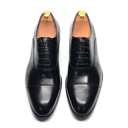 Luxury Genuine Leather Mens Business Dress Shoes Black Cap Toe Lace-Up Oxfords Company Office Wedding Party Formal Shoes for Men