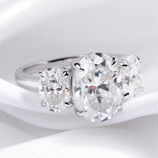 Certified 2CT 4CT Oval Cut All Moissanite Rings for Women Bride Wedding Bands Lab Diamond Gift 100% 925 Sterling Silver