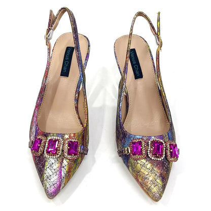 Rhinestone Pointed-Toe High Heels Shoes and Bags Set for Women Wedding and Party Elegant Luxury Fashion in Wine Color
