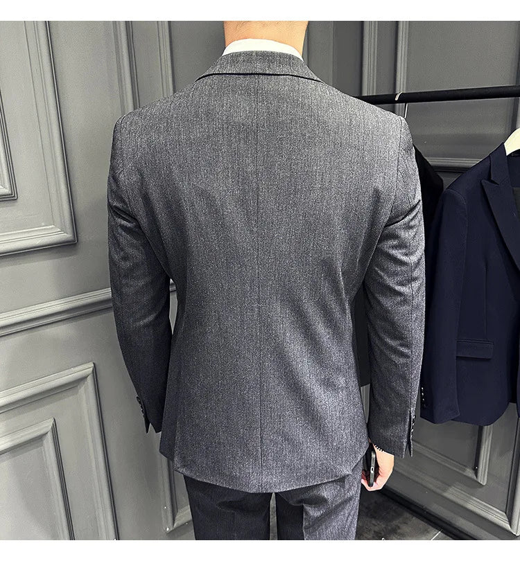 Slim Fit Men's Three Piece Suit Thin Single Button Notch Lapel Casual Fashion Cotton Blend Spring Autumn Wear for Youth