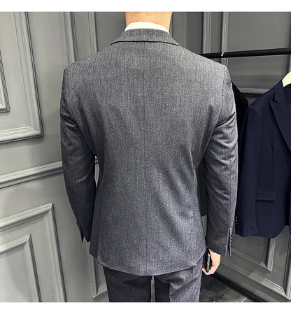 Slim Fit Men's Three Piece Suit Thin Single Button Notch Lapel Casual Fashion Cotton Blend Spring Autumn Wear for Youth