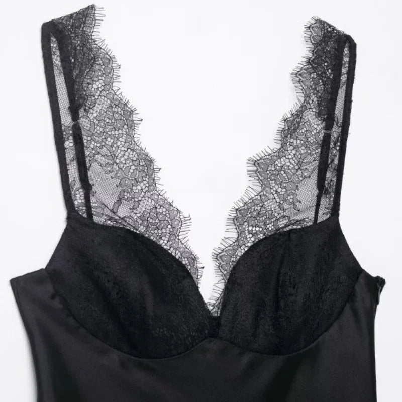 Women's Satin Lace Camisole - Sexy V-Neck Sleeveless Top for Summer, Perfect for Party & Beach Outfits, Comfortable Silky Feel
