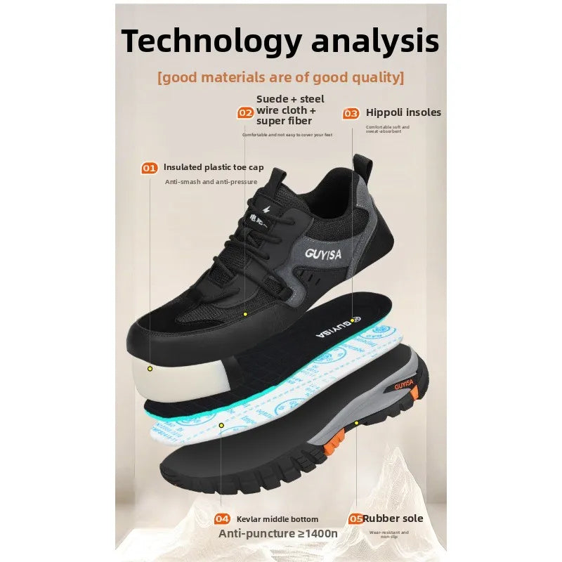 Men's Summer Shoes Breathable Anti Smash Anti Puncture Steel Toe Protection Soft Sole 10KV Electrical Safety Work Foot
