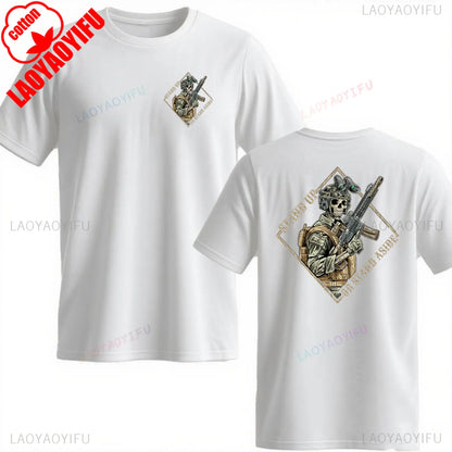 Stand Up or Stand Aside Military Tactical Warrior Skeleton Shirt T-Shirt Gym Military Shirt Graphic T Shirts Cotton Men Clothing
