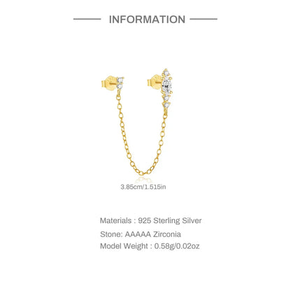 1PC 925 Sterling Silver Horse Eye Chain Tassel Zircon Drop Earrings For Women Ins Minimalism Geometric Earrings Gift