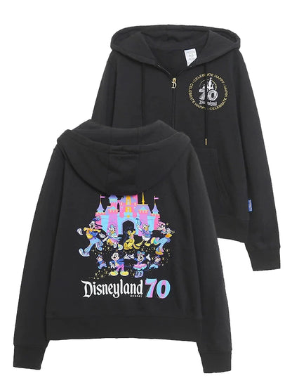 Moletom de Lã Bordado com Estampa de Desenho Animado do Castelo Mundial Letra Mágica Mickey Mouse Feminino com Zíper e Capuz VELUDO Blusa