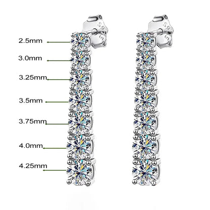 3-5mm Size Gradient Moissanite Drop Earrings for Women 925 Sterling Silver Long Tassel Diamond Stud Earring with Certificates