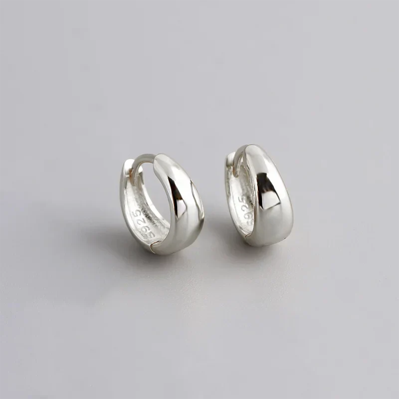 925 Sterling Silver Fine Matte Simple Wide Huggies Gothic Hoop Earrings for Women Unisex Piercing Rock Jewelry Ear Buckle