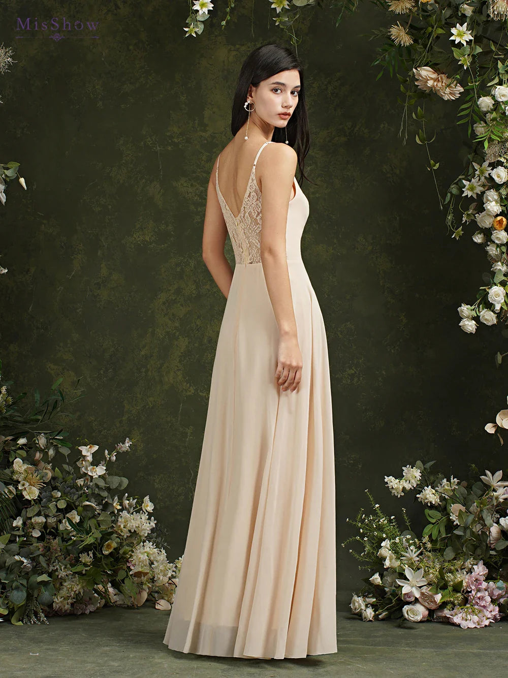 MisShow Chiffon Laço Vestidos De Noite Decote V Alças Finas Elegante Sem Mangas Vestidos De Baile De Festa Formais Robe De Soiree Longue