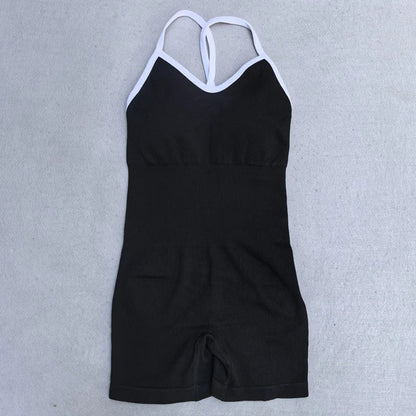 Summer Seamless Yoga Jumpsuit Women Gym Set Spaghetti Strap Leisure Workout Gym Shorts Padded Bra One-piece Fitness Bodysuits