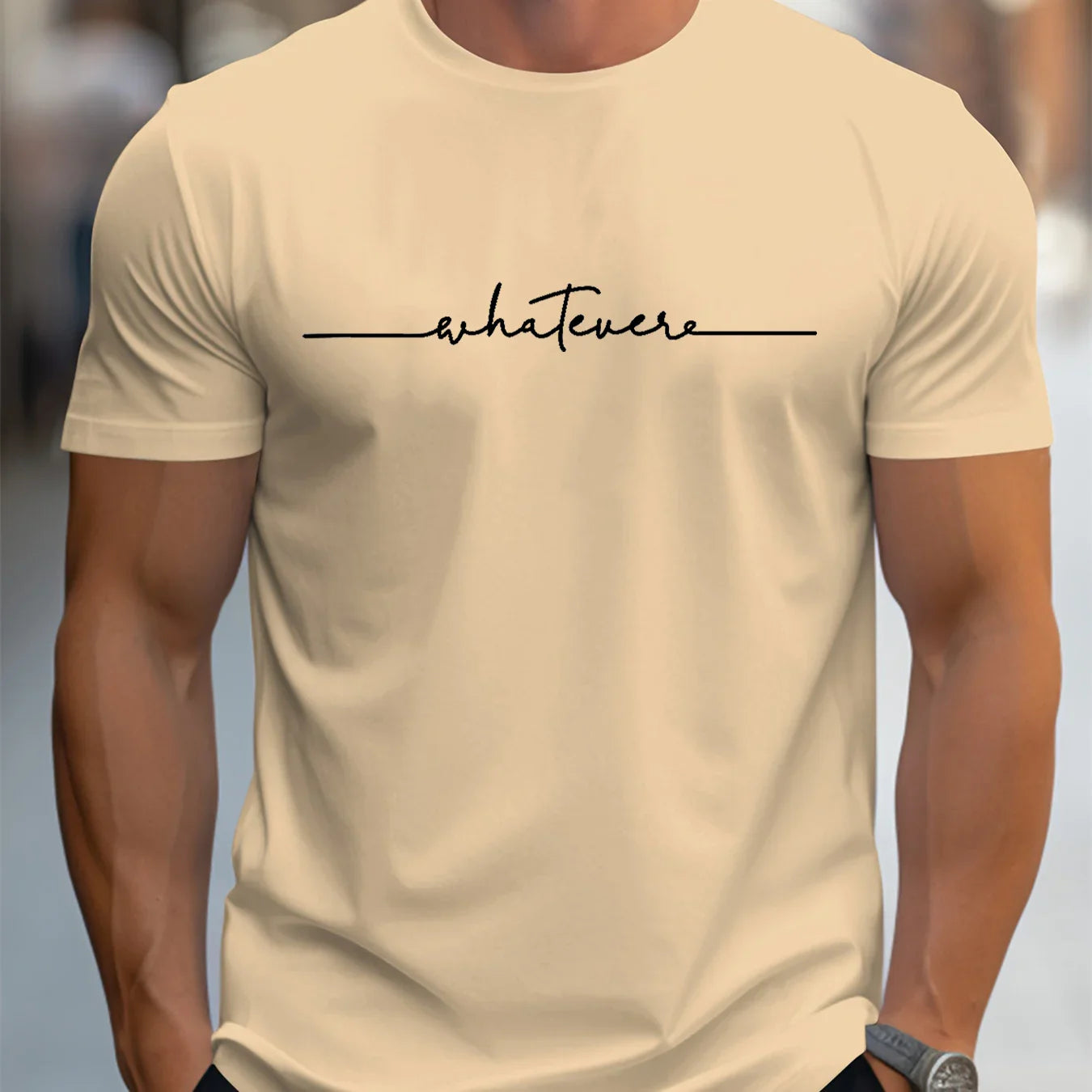 Men's Summer Casual Loose Size 100% Cotton Letter Print Round Neck Short Sleeve T-shirt Top