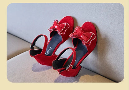 Girls Leather Shoes Anti Slip Summer Korean Style Children Fashionable Low Heels Hook & Loop Elegant Princess Mary Janes Wedding