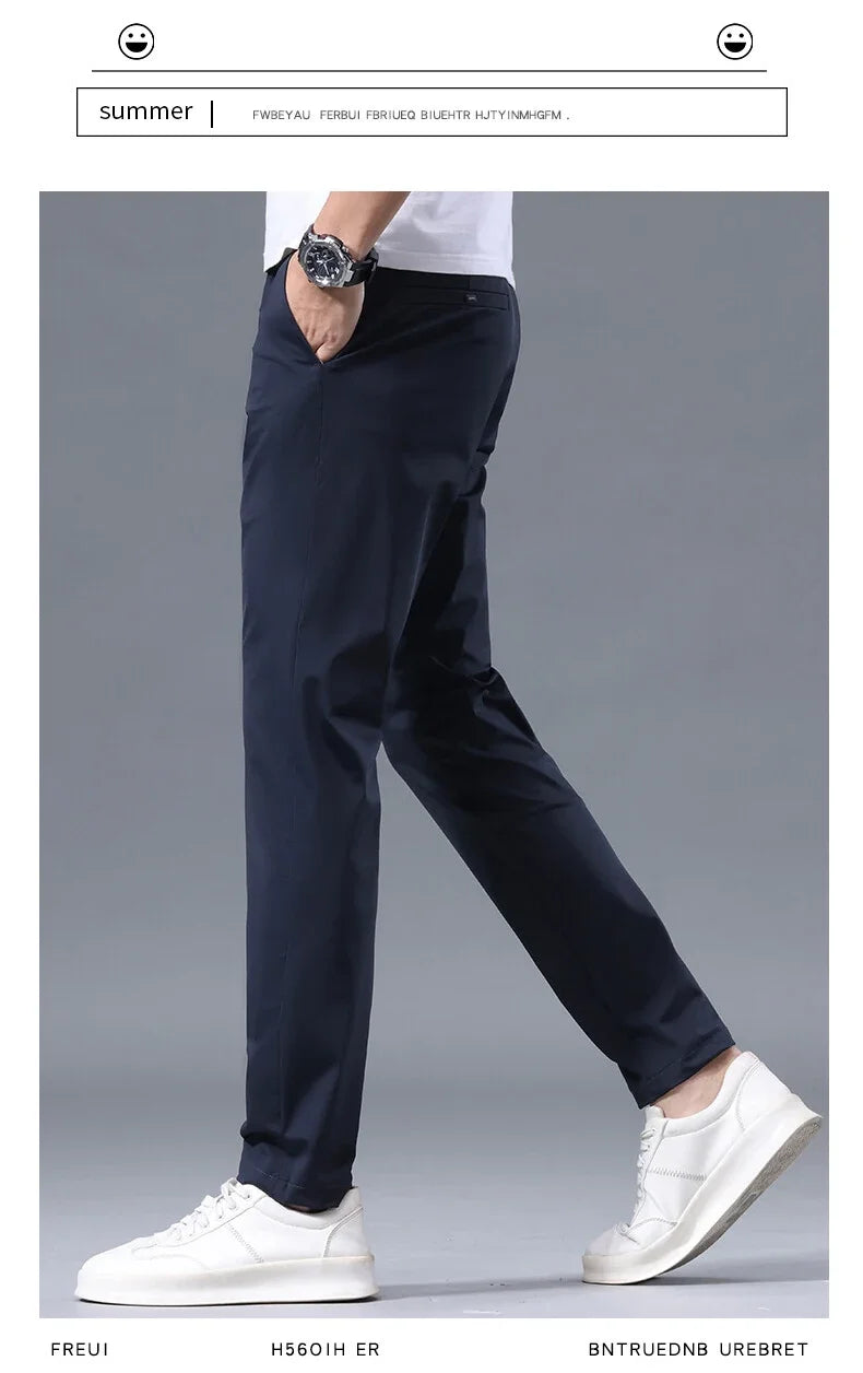 Summer New Stretch Soft Suit Pants Men Thin Fashion Business Elastic Waist Korean Slim Brand Clothes Casual Formal Trousers Male
