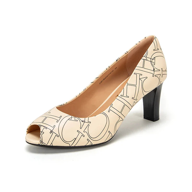 Women's Sandals High Heel Leather Fish Mouth Design Sense Casual Shoes Dress Summer Beach
