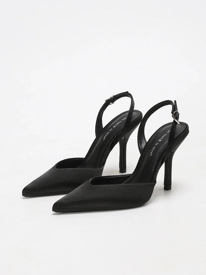 Women's Ivory Satin Pointed-Toe Slingback Heeled Sandals