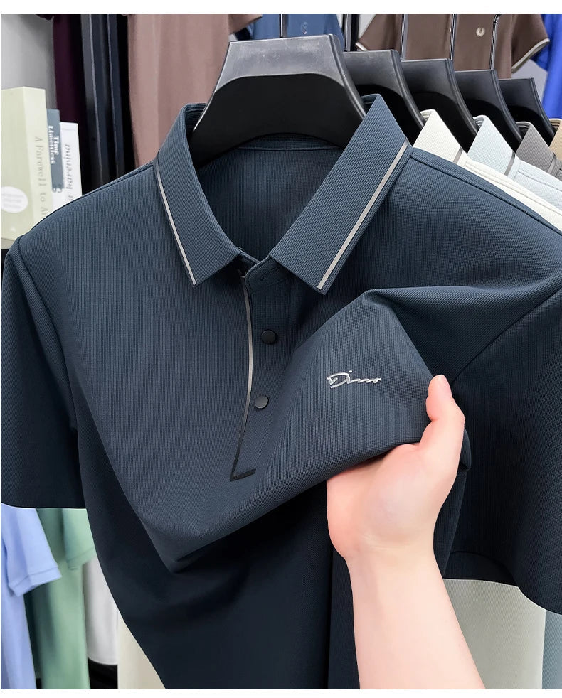 Light luxury brand letter emboss short sleeve T-shirt summer popular men polo shirt comfort silky breathable business casual top
