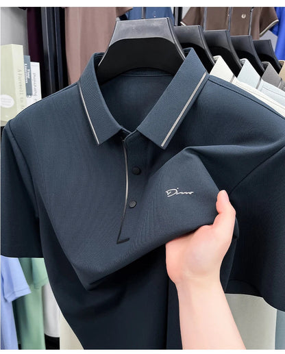 Light luxury brand letter emboss short sleeve T-shirt summer popular men polo shirt comfort silky breathable business casual top