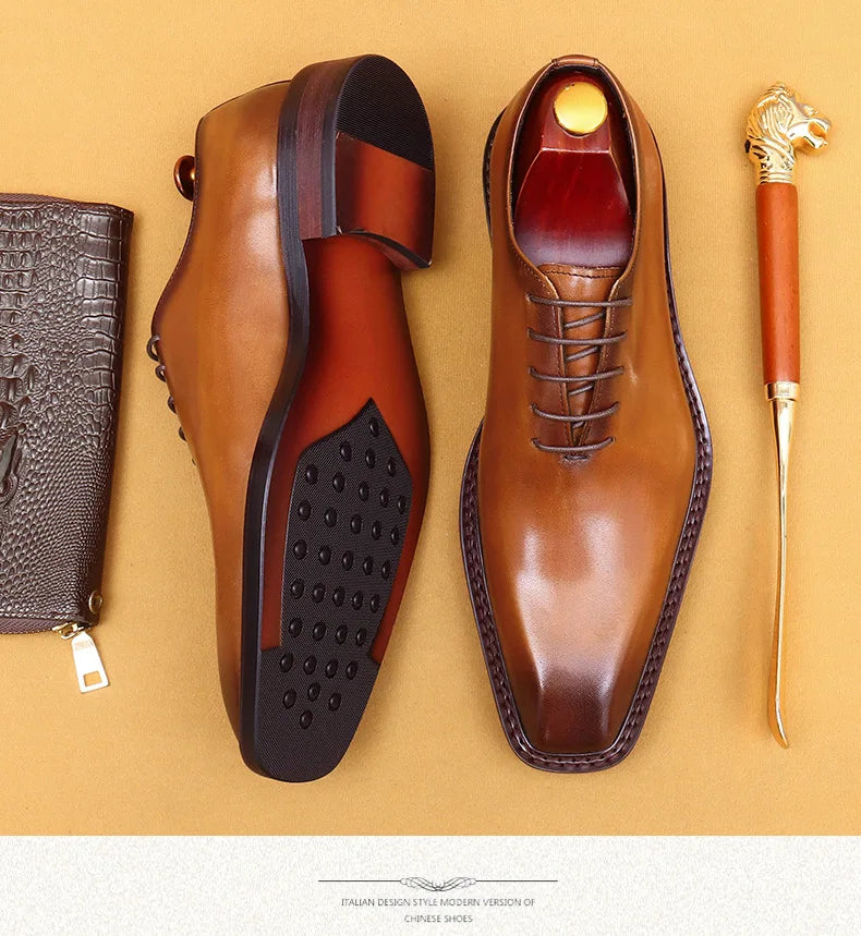 Luxury Brand Mens Oxford Leather Shoes Black Brown Handmade Lace Up Pointed Toe Dress Shoes Wedding Office Business Formal Shoes
