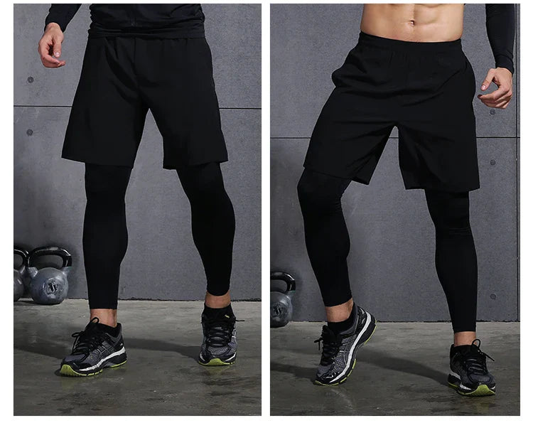 Mens Gym Compression Leggings Sport Training Pants Dry Fit Running Tights Fitness Basketball Jogging Workout Trousers Polyester