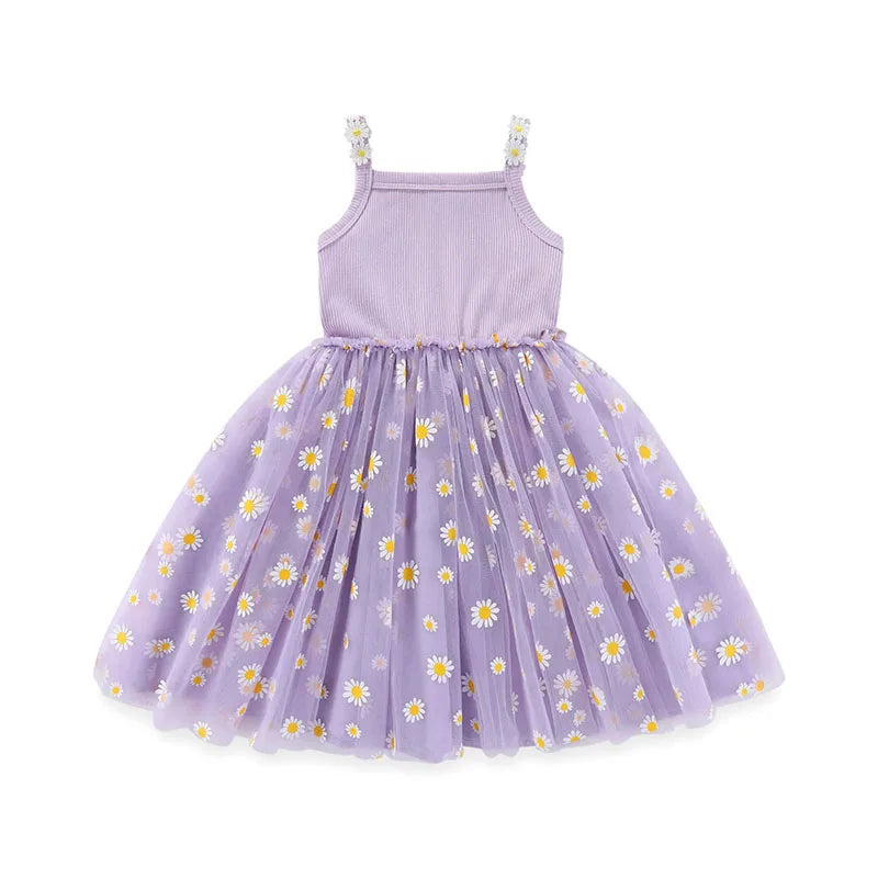 Korean Style Girls' Summer Dress 0-4Y Cute Baby Children's Little Daisy Suspender Mesh Dress Kid's Clothing