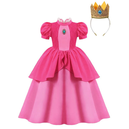 Peach Cosplay Dress Girl Movie Role Playing Princess Fancy Carnival Birthday Party Outfits Children 2-10y Pink Queen Vestidos