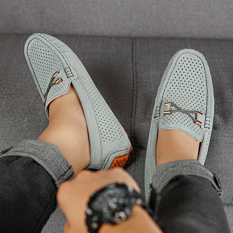 Mens Casual Shoes Genuine Leather Man Loafers Slip on Flats Lightweight Mens Driving Shoes Lazy Shoes
