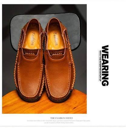 New Fashion Men Casual Shoes Handmade Leather Loafers Comfortable Men's Shoes Quality Split Leather Flat Driving Shoes Size 48