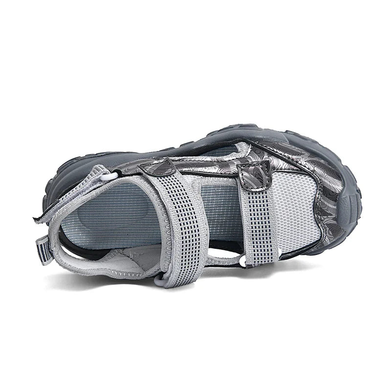 Kids Closed-Toe Sandals, Non-Slip Breathable Outdoor Sport Sandals for Boys, Adjustable Strap Hiking Beach Shoes for Summer