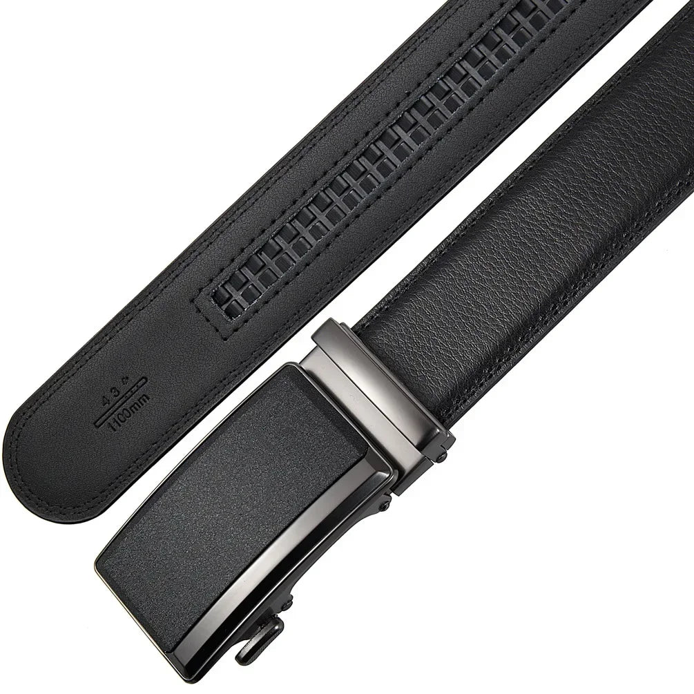 Male Cowskin Leather Belt - Automatic Buckle, Luxury Designer Style, 3.5cm, Black/Brown, Plus Size 130-170cm