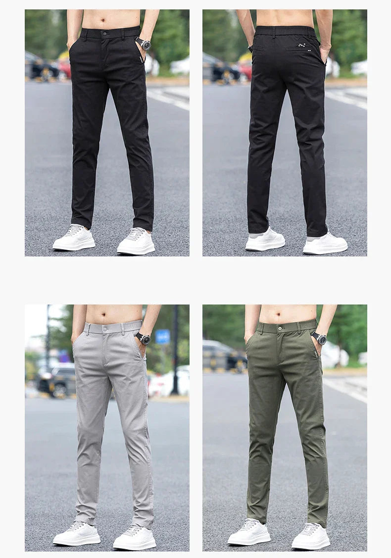 Slim Fit Straight Thin Casual Pants for Men Business Classic Stretch 98% Cotton Soft Spring Summer Trousers Brand Clothing