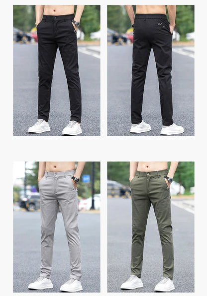 Slim Fit Straight Thin Casual Pants for Men Business Classic Stretch 98% Cotton Soft Spring Summer Trousers Brand Clothing