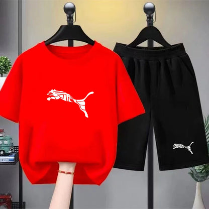 Kids White T-shirt+Shorts Two-Piece Set Print Boys Girls Toddler3-12Yrs Sports Casual Brand Clothes 2026 Summer