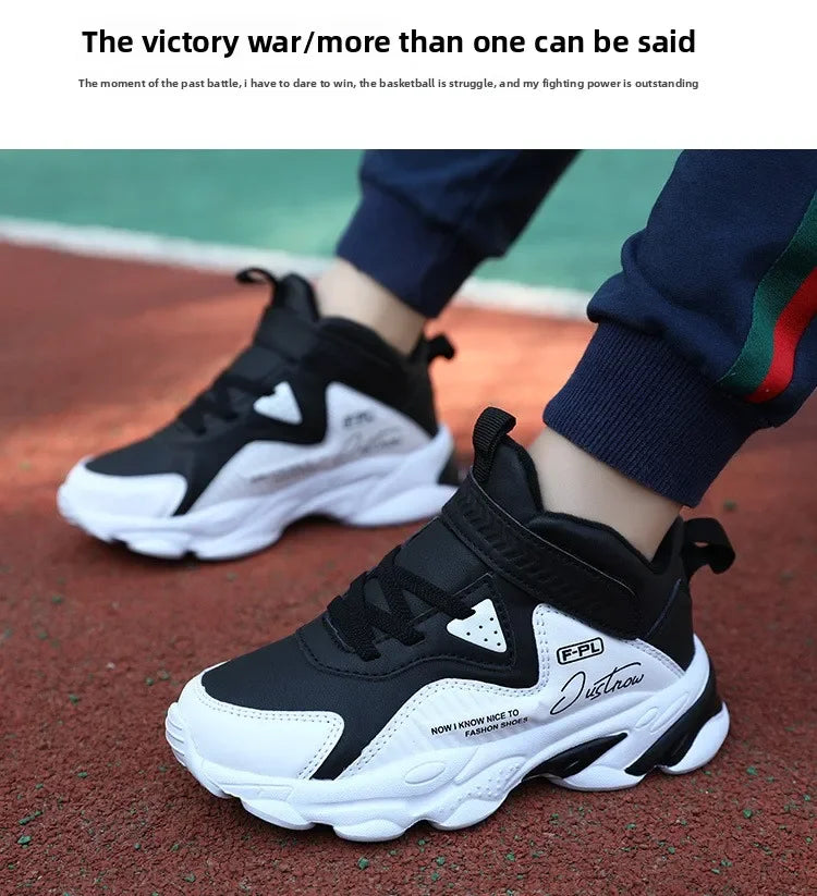 Boys Autumn Leather Sneakers Children Waterproof Wear-resistant Basketball Shoes Boys Color blocking Casual Soft soled Sneakers