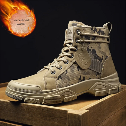 Men's canvas boots autumn winter new plus velvet high-top warm casual boots outdoor boots camouflage tooling boots desert boots