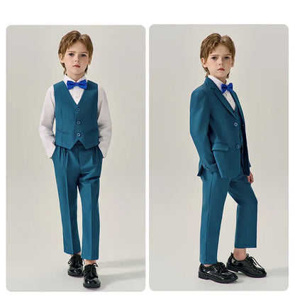 Boys Dark Green Jakcet Vest Pants Bowtie Evening Party Dress Children Wedding Photograph Suit Kids Ceremony Performance Costume