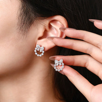 Heart Moissanite Earrings Bow Wreath Design S925 Silver 18k Gold Engagement Jewelry for Women Birthday Gifts Wholesale