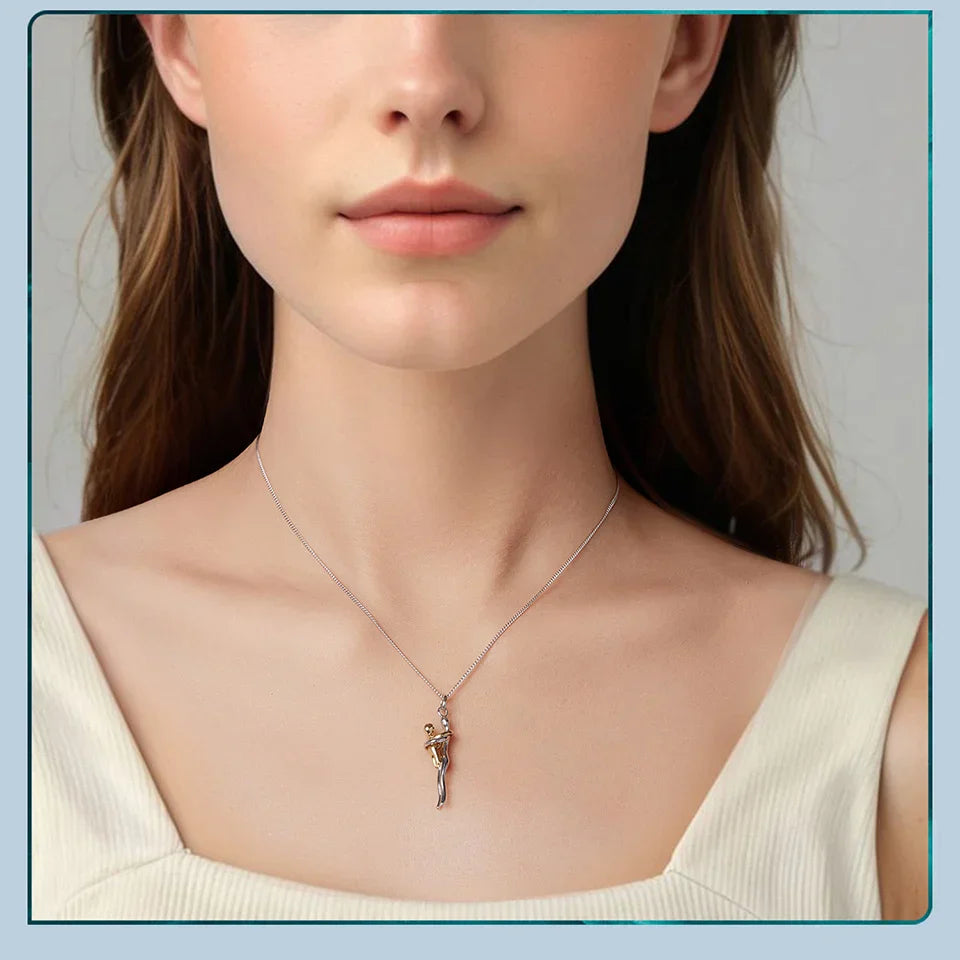 Real 925 Sterling Silver Hug Embrace Pendant Necklace Silver Gold Two-tone Mom & Child Pendant Family Gift  Mom Jewelry