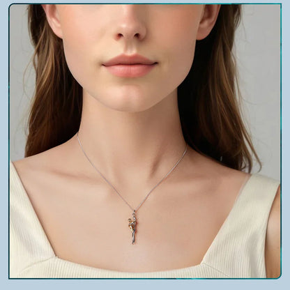 Real 925 Sterling Silver Hug Embrace Pendant Necklace Silver Gold Two-tone Mom & Child Pendant Family Gift  Mom Jewelry
