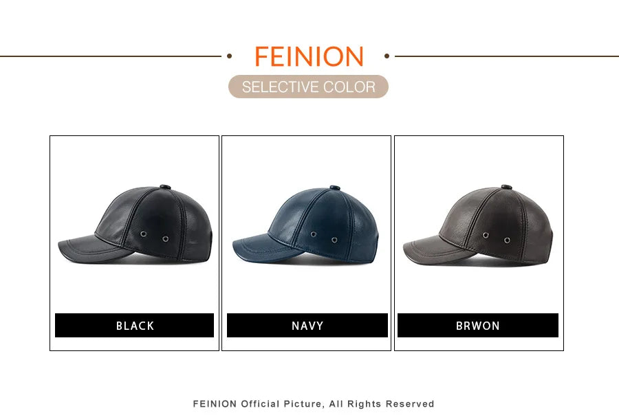Genuine Leather Unisex Baseball Cap 100% Leather Winter Structured Flat Adjustable Back Strap Hat