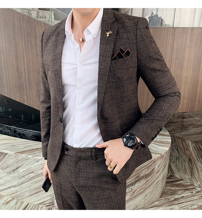 S-7XL Jacket + Pants / Luxurious High -end Brand Solid Color Men's Casual Business Slim Suit Two -piece Suit Groom Wedding Suit