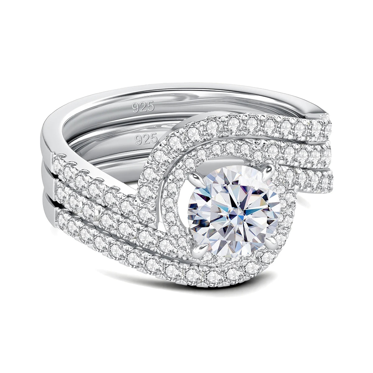 Luxury 3Pcs Set Full Moissanite Bridal Ring Set 925 Sterling Silver Engagement Ring for Women Wedding & Proposal Gift
