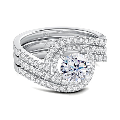 Luxury 3Pcs Set Full Moissanite Bridal Ring Set 925 Sterling Silver Engagement Ring for Women Wedding & Proposal Gift