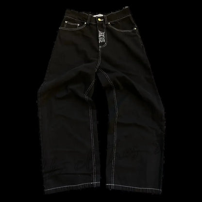 Retro Skull Embroidery Y2K Jeans Mens Hip Hop Washed Baggy Denim Pants New Straight Casual Loose Wide Leg Trouser Streetwear